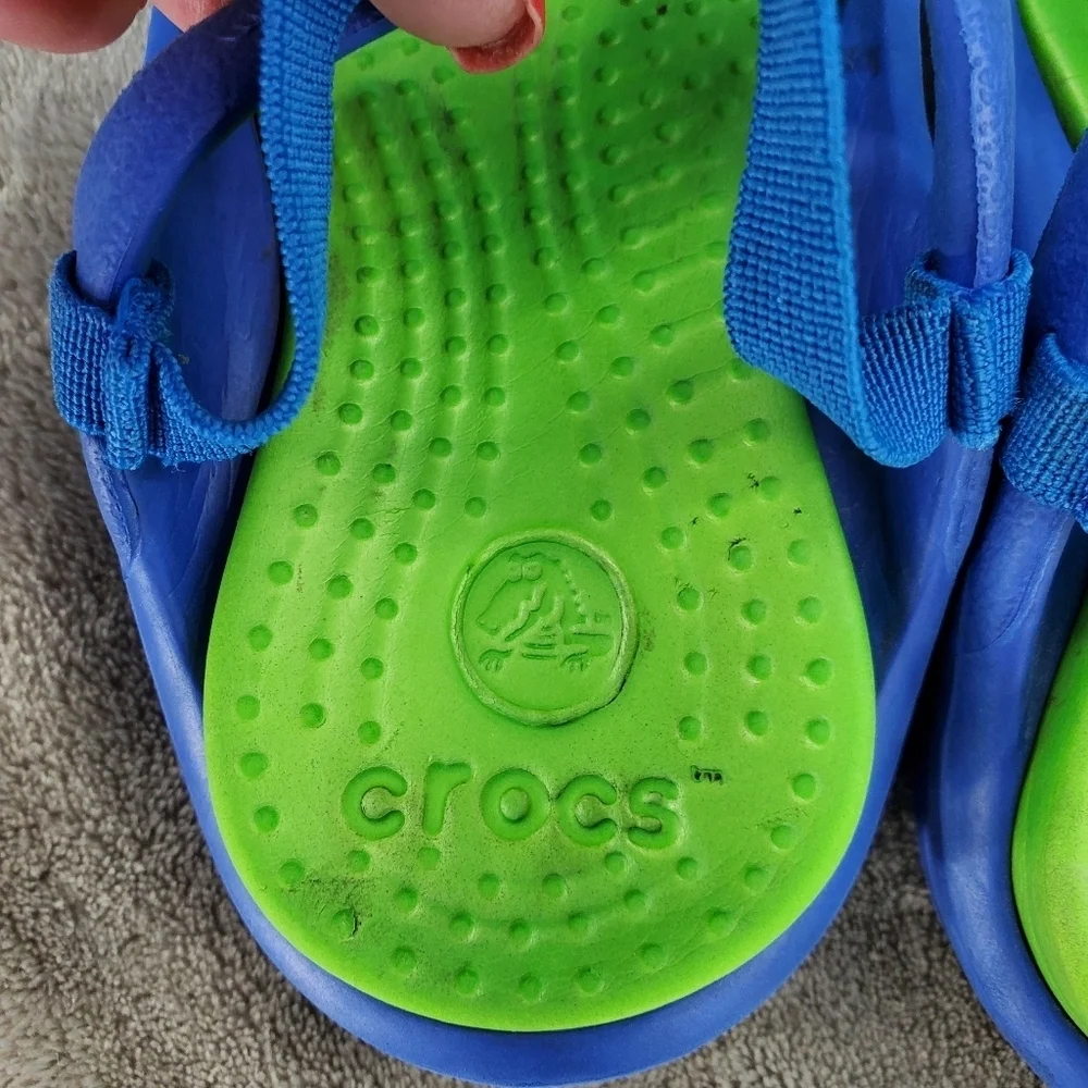 CROCS toddler green and blue sandals 6/7
